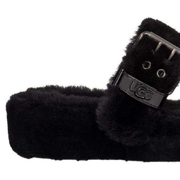 UGG FUZZ YEAH GENUINE SHEARLING SLIPPER SANDAL MSRP$99 1 Color: Black - Picture 9 of 13